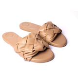 Venetta Woven Strap Slide in Camel