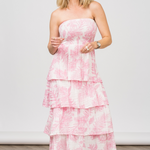 Strapless Tier Maxi Dress in Baby Pink Palm - Lukka Boutique