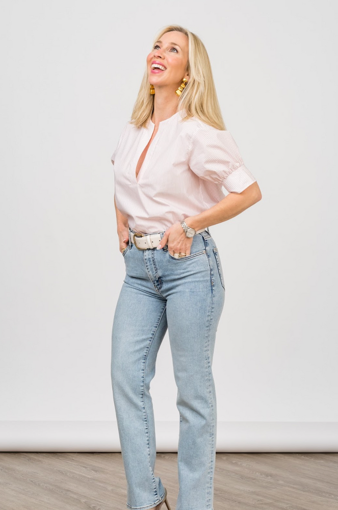 
                  
                    The V-Neck Popover Top in Azalea Multi
                  
                