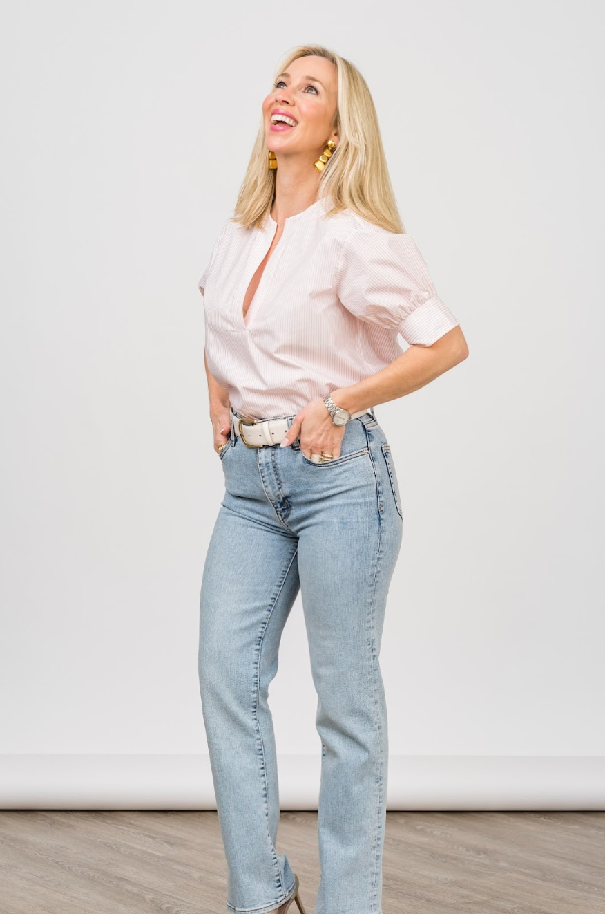 
                  
                    The V-Neck Popover Top in Azalea Multi
                  
                