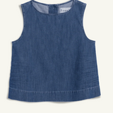 Shell Tank in Distressed Indigo Washed Denim