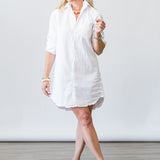Mary Classic Shirtdress in White Tattered Denim - Lukka Boutique