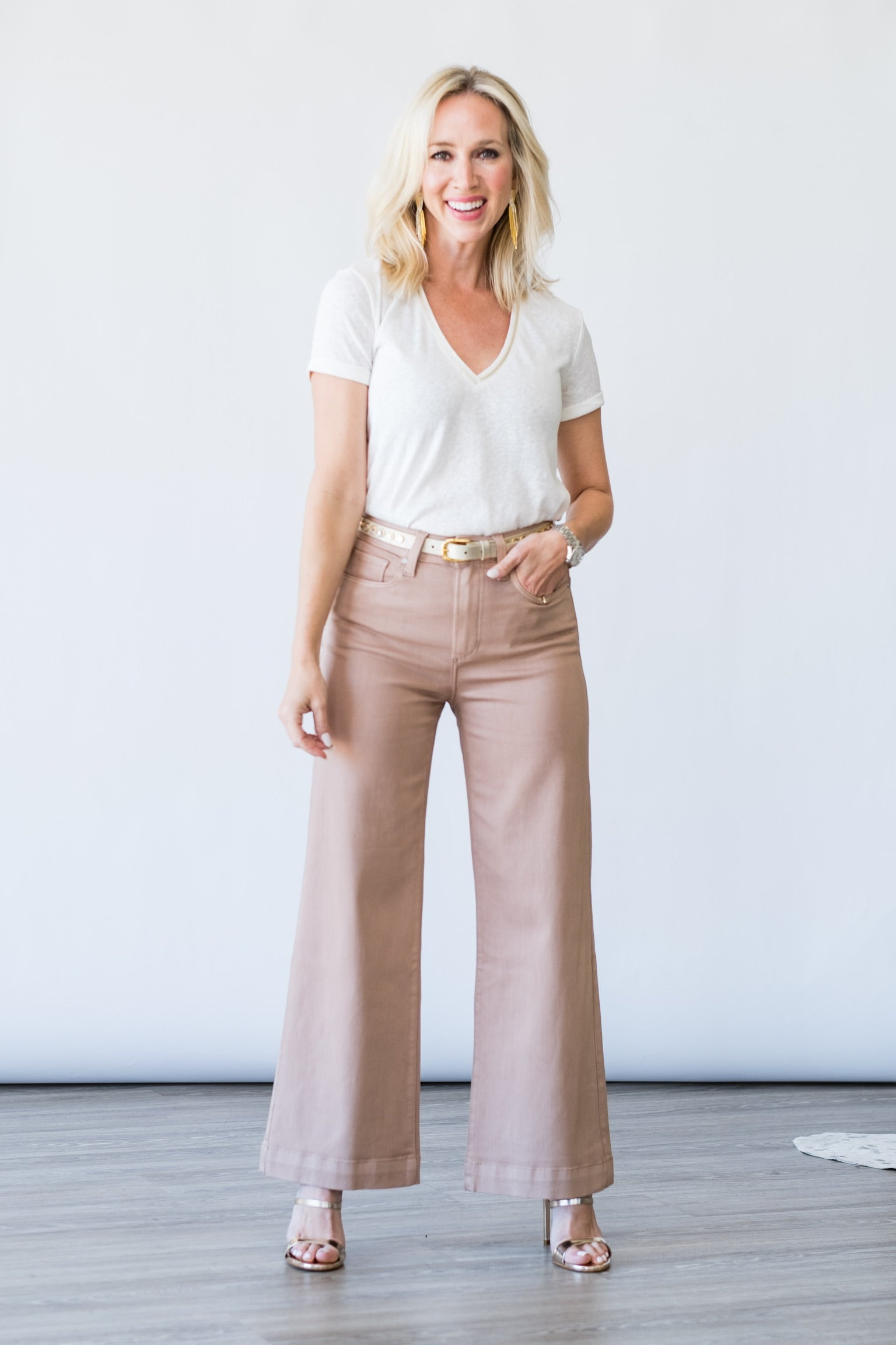 Anessa Wide Leg Jean in French Latte Luxe Coating - Lukka Boutique