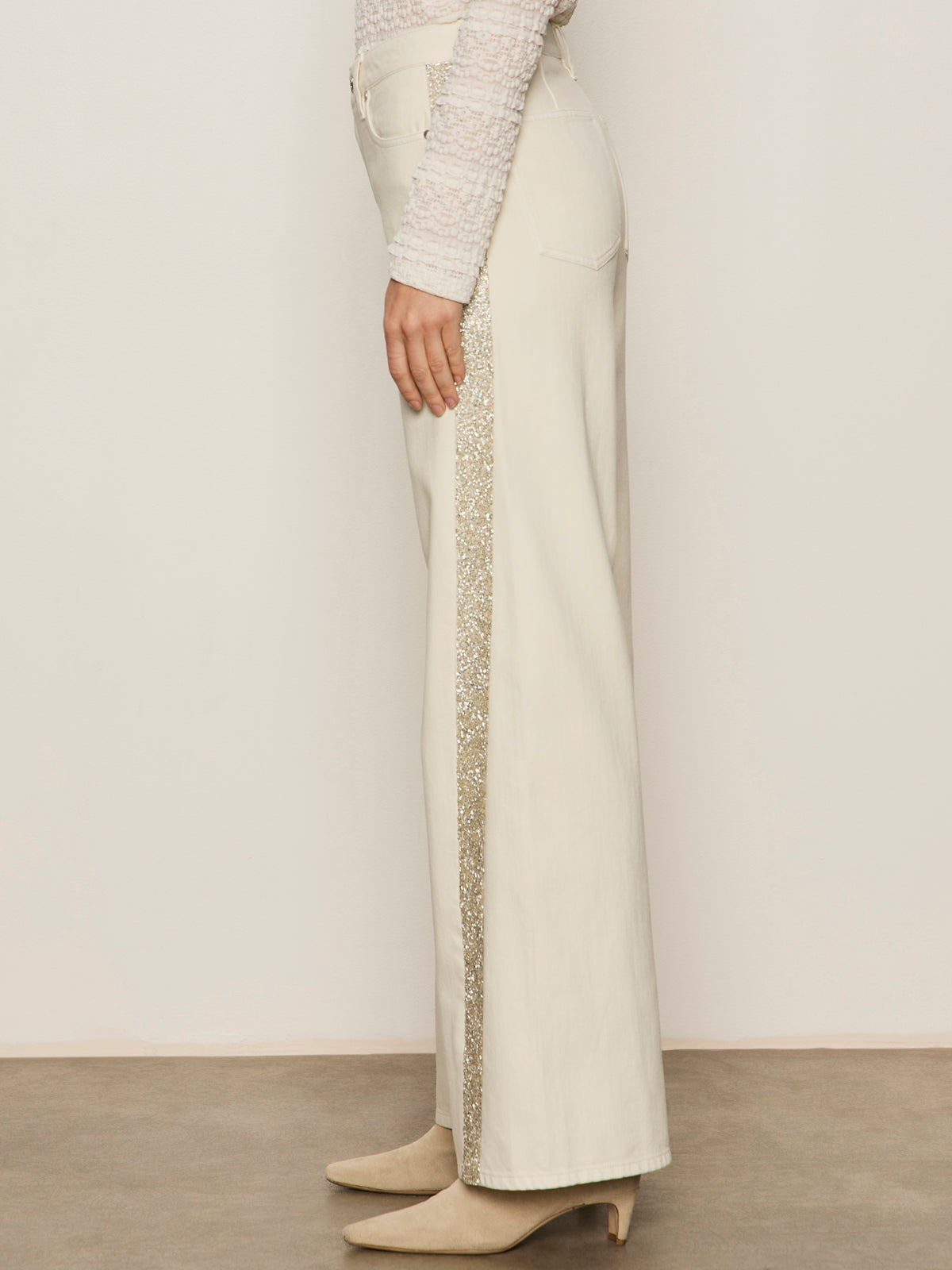 Cadence Shimmer Stripe Pant in Vanilla Creme - Lukka Boutique