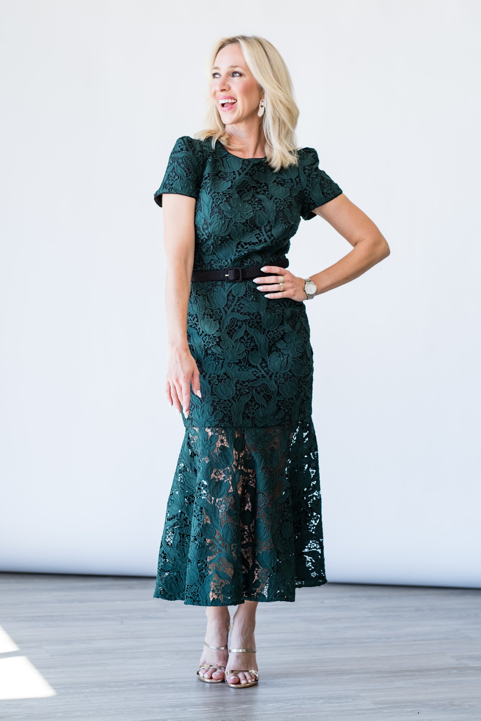 Tahila Tulip Garden Lace Dress in Dark Green - Lukka Boutique