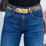 APLW Tan Solid Brass Buckle Leopard Belt