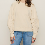Shirred Sleeve Sweatshirt in Vanilla Creme - Lukka Boutique