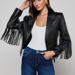 Vashti Fringed Leather Blazer in Black - Lukka Boutique