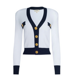 Taya Cropped V-Neck Cardigan in White/Midnight - Lukka Boutique