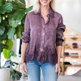 Lace Hem Long Sleeve Button Down