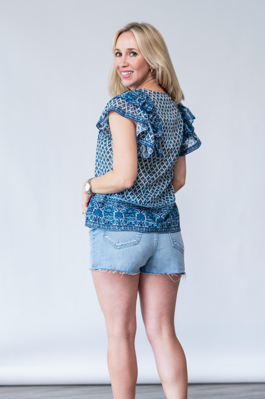 Viti Frill Top in Blue - Lukka Boutique