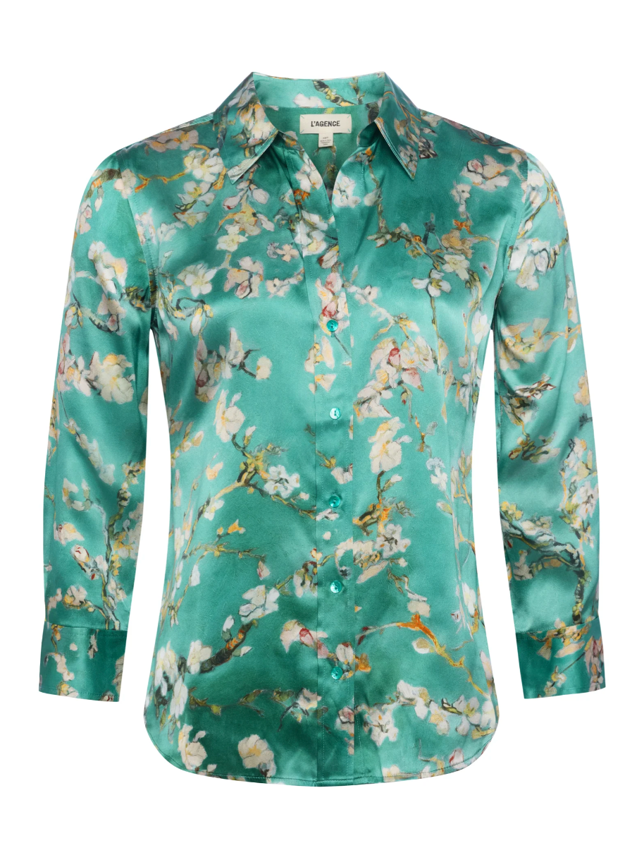 Dani 3/4 Sleeve Blouse in Teal Cherry Blossom