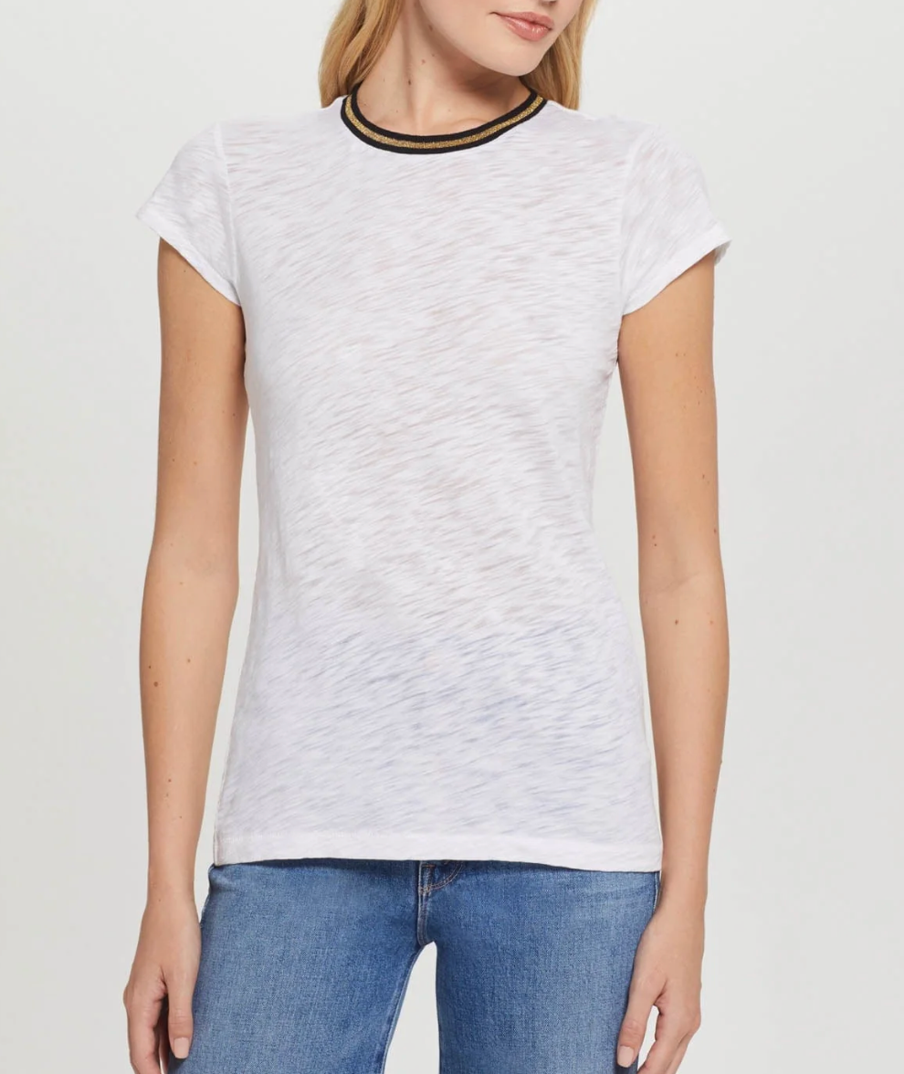 Short Sleeve Gold Tipped Ringer Tee - Lukka Boutique