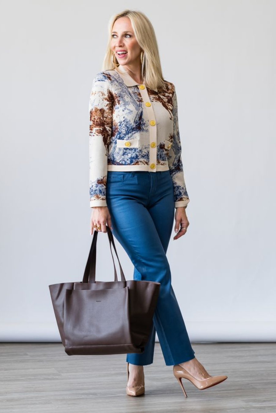 Osiris Jacquard Collard Cardigan in Tan Western Toile - Lukka Boutique