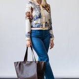 Osiris Jacquard Collard Cardigan in Tan Western Toile - Lukka Boutique