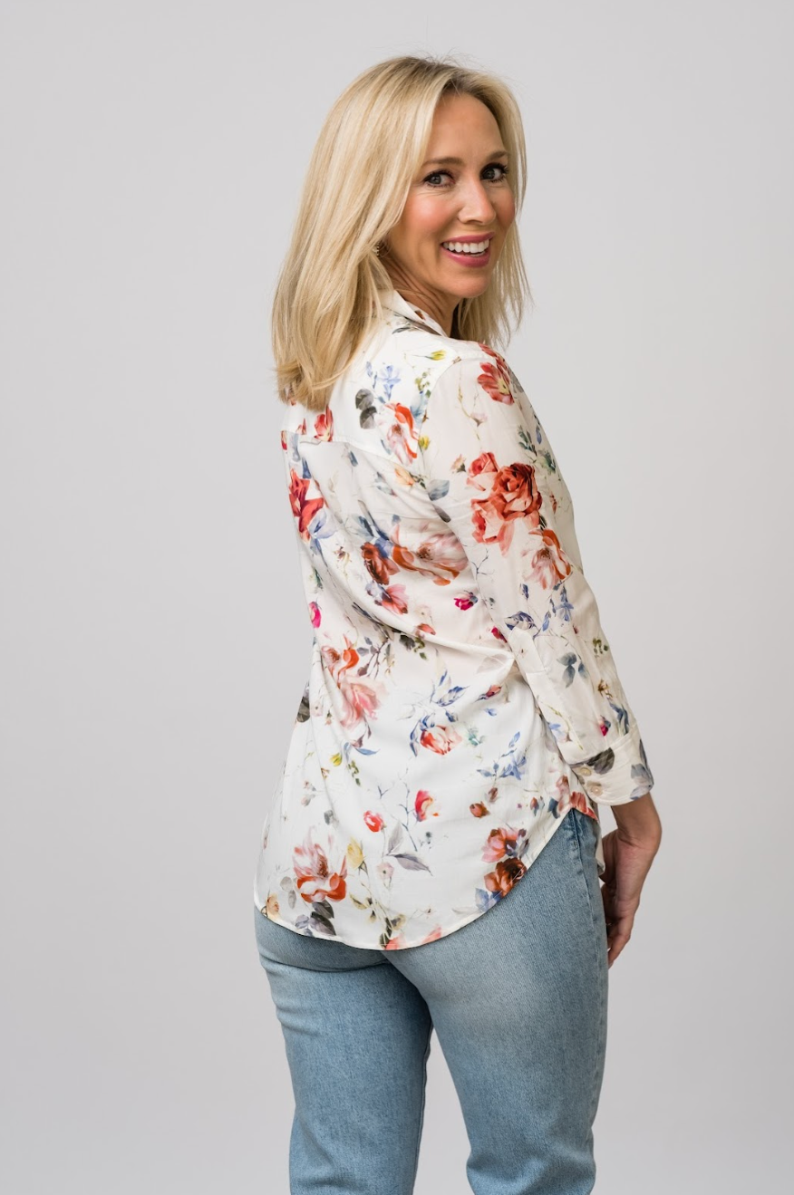 Camille 3/4 Sleeve Blouse in Watercolor - Lukka Boutique