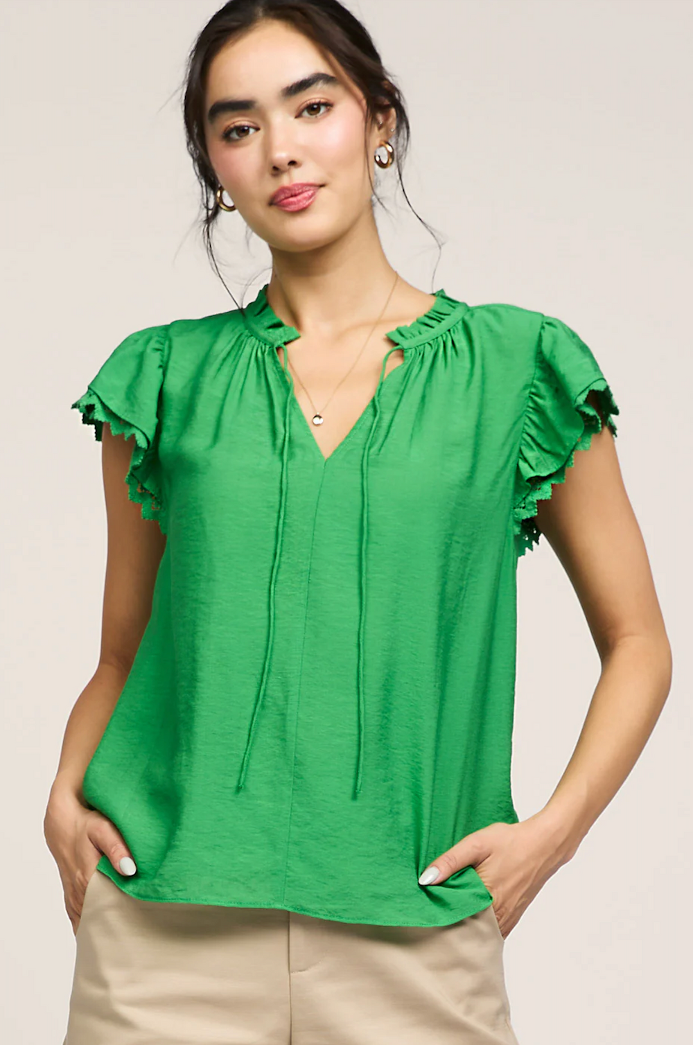 Split Neck Pleated Blouse