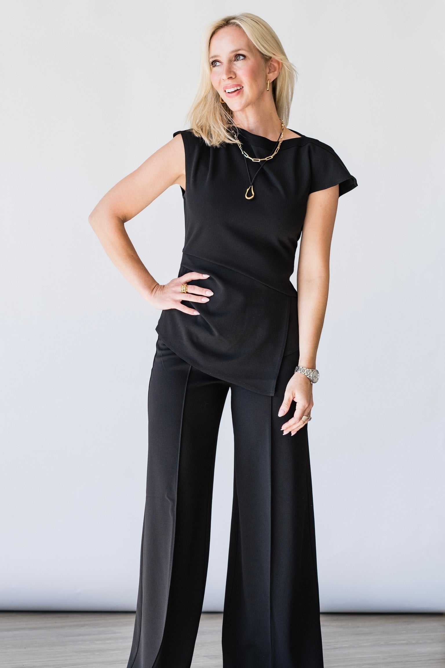 Luelle Crepe Knit Assymetric Top in Black - Lukka Boutique