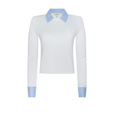 April Poplin Collar Pullover in White/Blue Stripe
