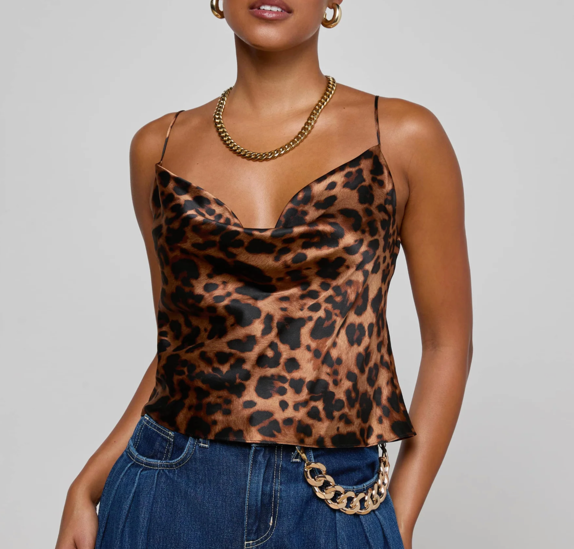 Calista Cowl Neck Cami in Brown Multi Amur Leopard - Lukka Boutique