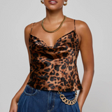 Calista Cowl Neck Cami in Brown Multi Amur Leopard - Lukka Boutique
