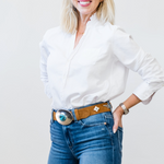 Ruffle Eileen Relaxed Button-Up Shirt in White - Lukka Boutique