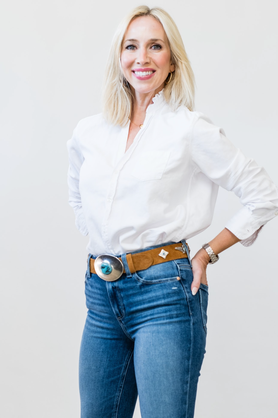 Ruffle Eileen Relaxed Button-Up Shirt in White - Lukka Boutique