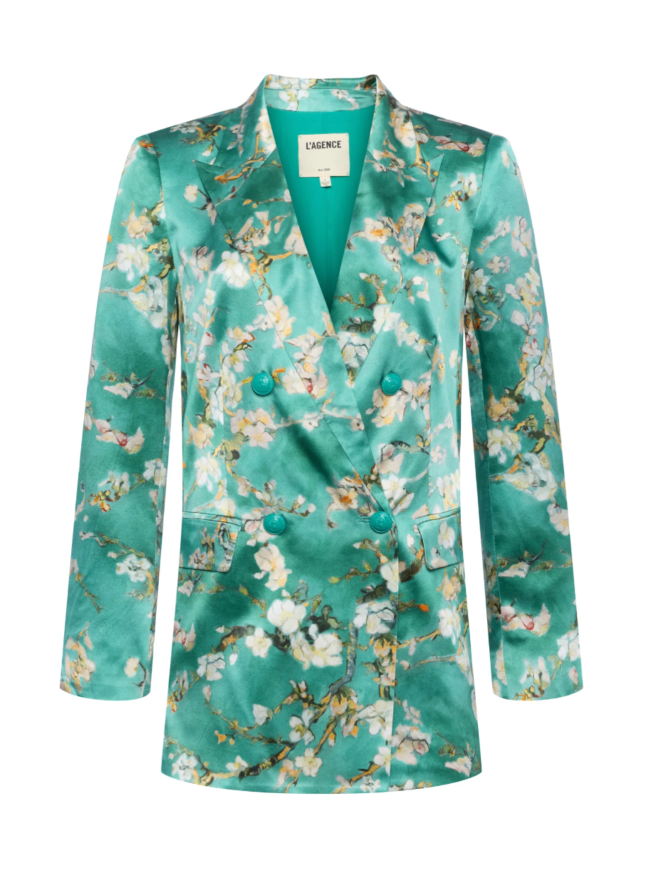 Taryn Double Breasted Blazer in Teal Cherry Blossom