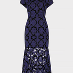 Tahlia Velvet Flock Lace Dress in Navy/Black - Lukka Boutique