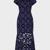 Tahlia Velvet Flock Lace Dress in Navy/Black - Lukka Boutique