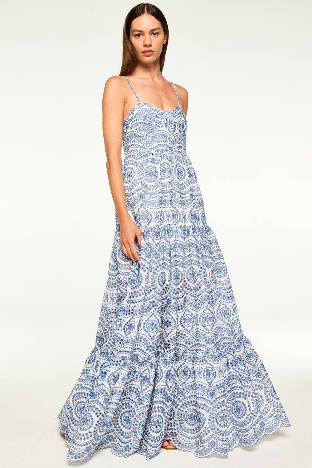 Mariana Dress in Blue Embroidered Eyelet - Lukka Boutique