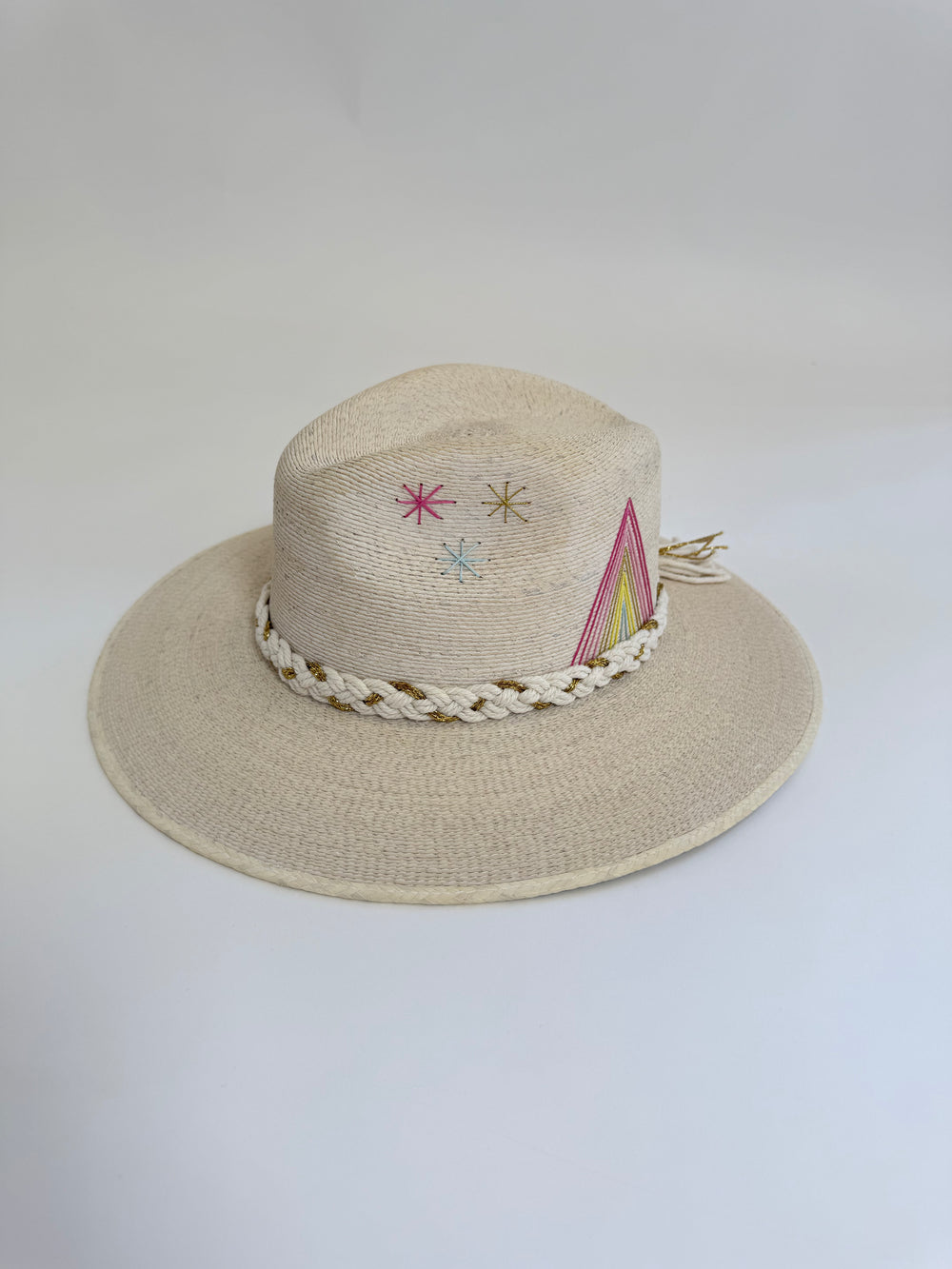 White Palm Hat with Pastel Triangle