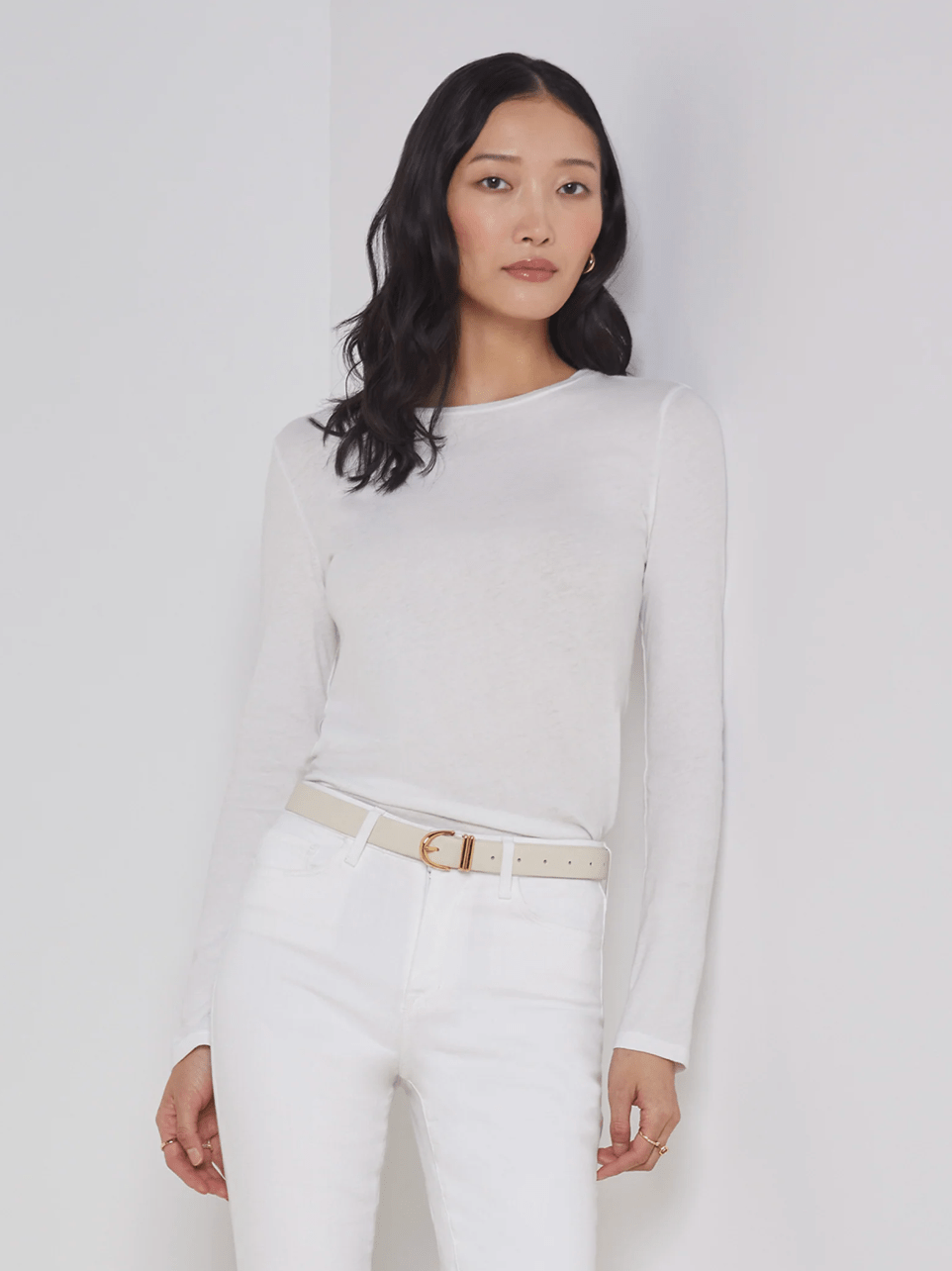 Tess Long Sleeve Tee in Ivory - Lukka Boutique
