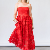 Torres Dress in Red Embroidered Eyelet