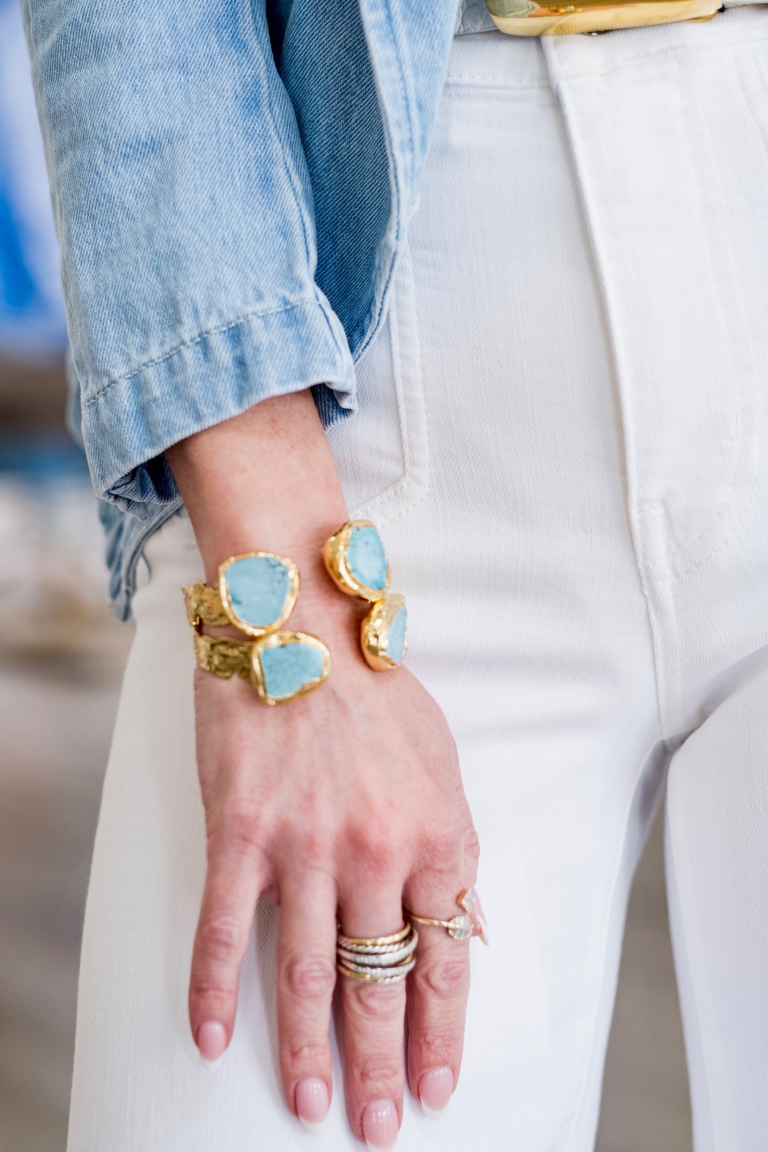 Mist Cuff Medium Gold in Turquoise - Lukka Boutique