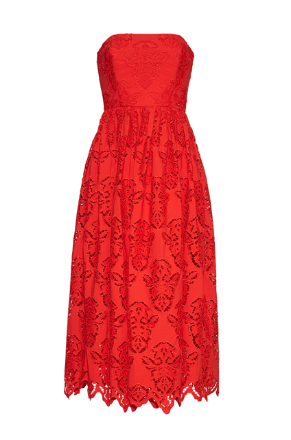 Torres Dress in Red Embroidered Eyelet