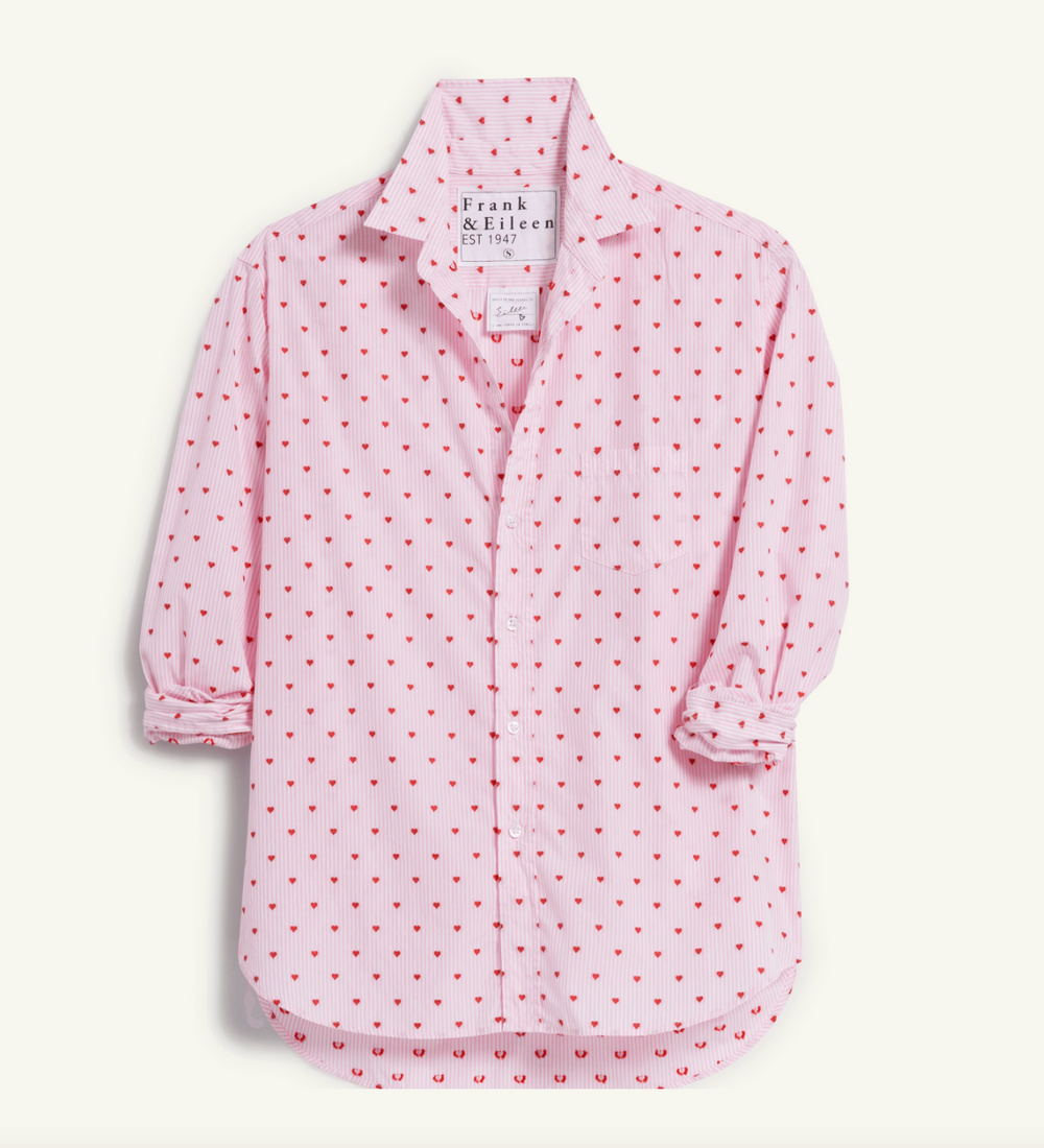 Eileen Relaxed Button-Up Shirt in Pink Hearts