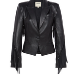 Vashti Fringed Leather Blazer in Black - Lukka Boutique