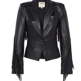 Vashti Fringed Leather Blazer in Black - Lukka Boutique