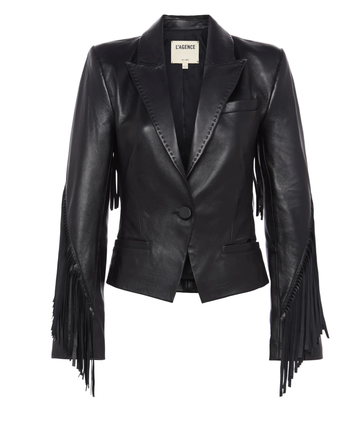 Vashti Fringed Leather Blazer in Black - Lukka Boutique