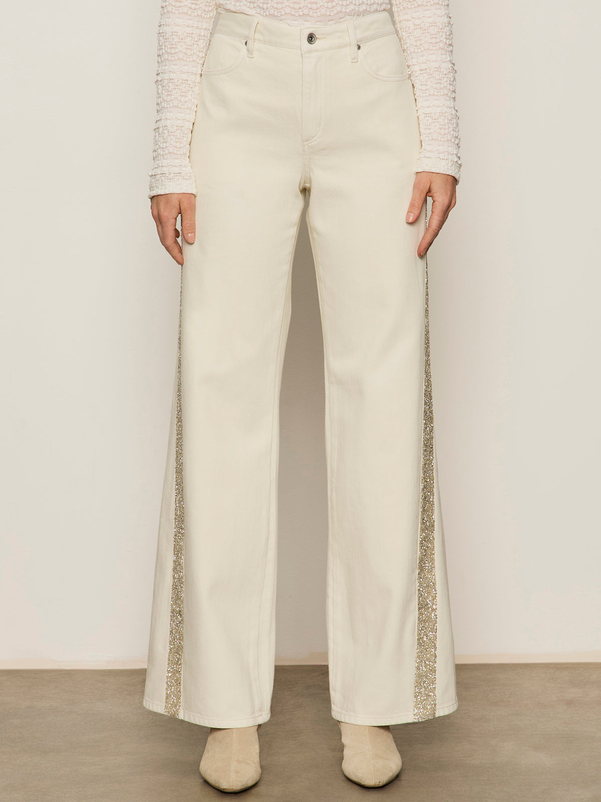 Cadence Shimmer Stripe Pant in Vanilla Creme - Lukka Boutique