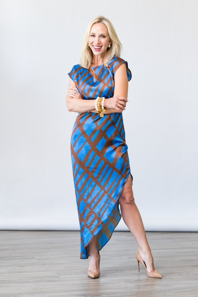 Lydia Dress in Blue Matrix - Lukka Boutique
