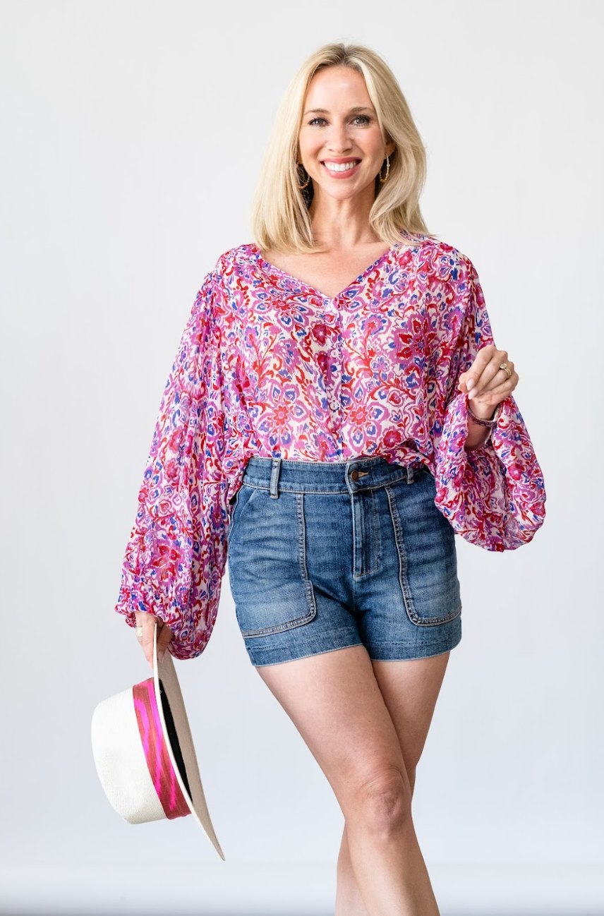 Chemise Bouffantes Blouse in Aquarel Flower