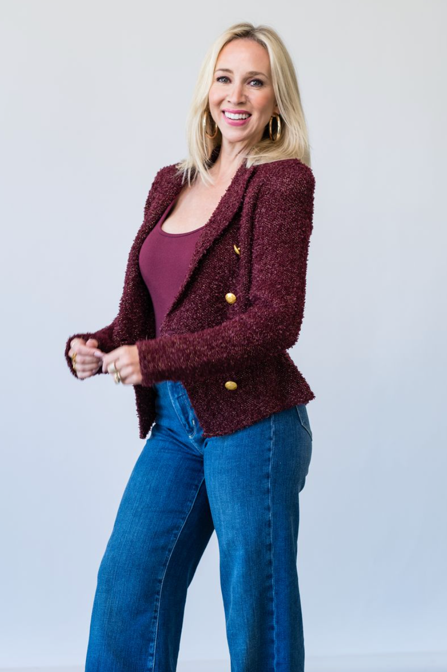 Bethany Knit Blazer in Dark Syrah/Gold - Lukka Boutique