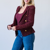 Bethany Knit Blazer in Dark Syrah/Gold - Lukka Boutique