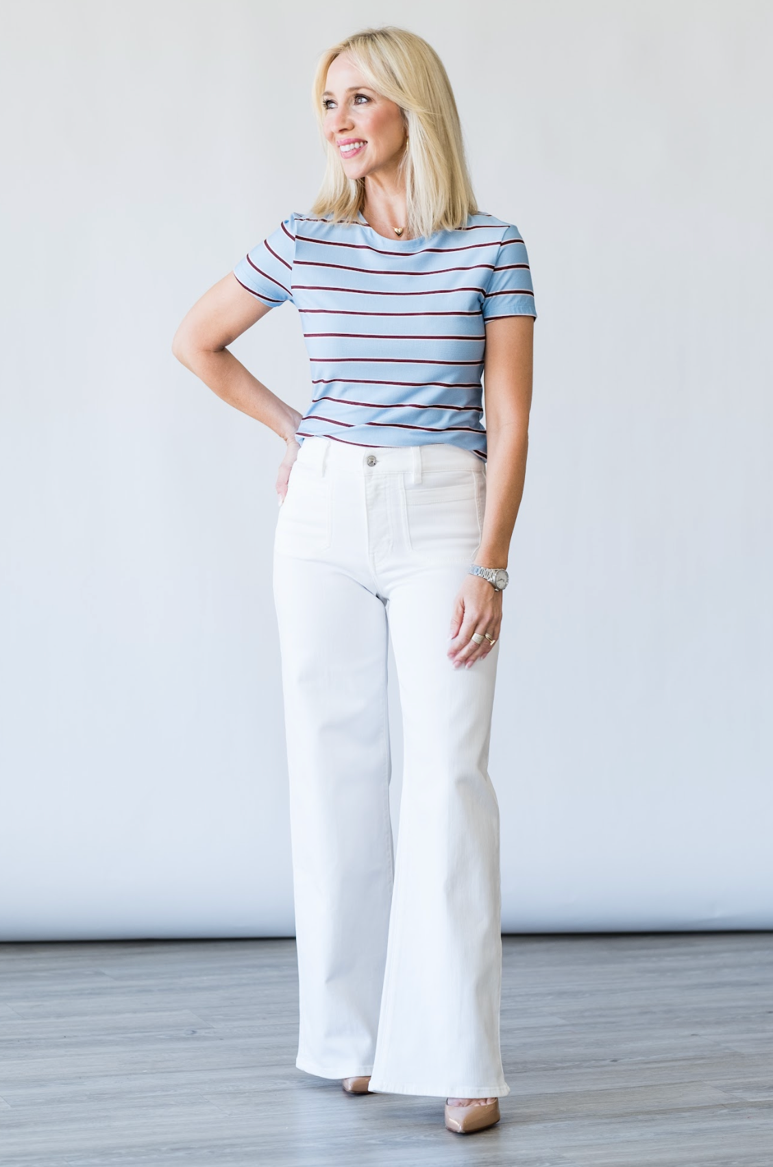 Ressi Crew Tee in Light Brie Stripe - Lukka Boutique