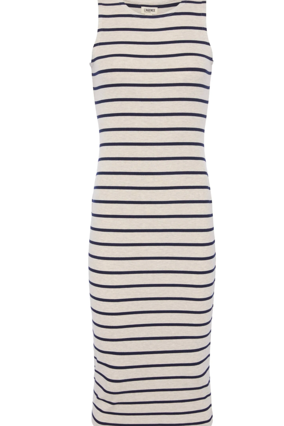 Nura Racerback Midi Dress in Oat/Navy Stripe - Lukka Boutique