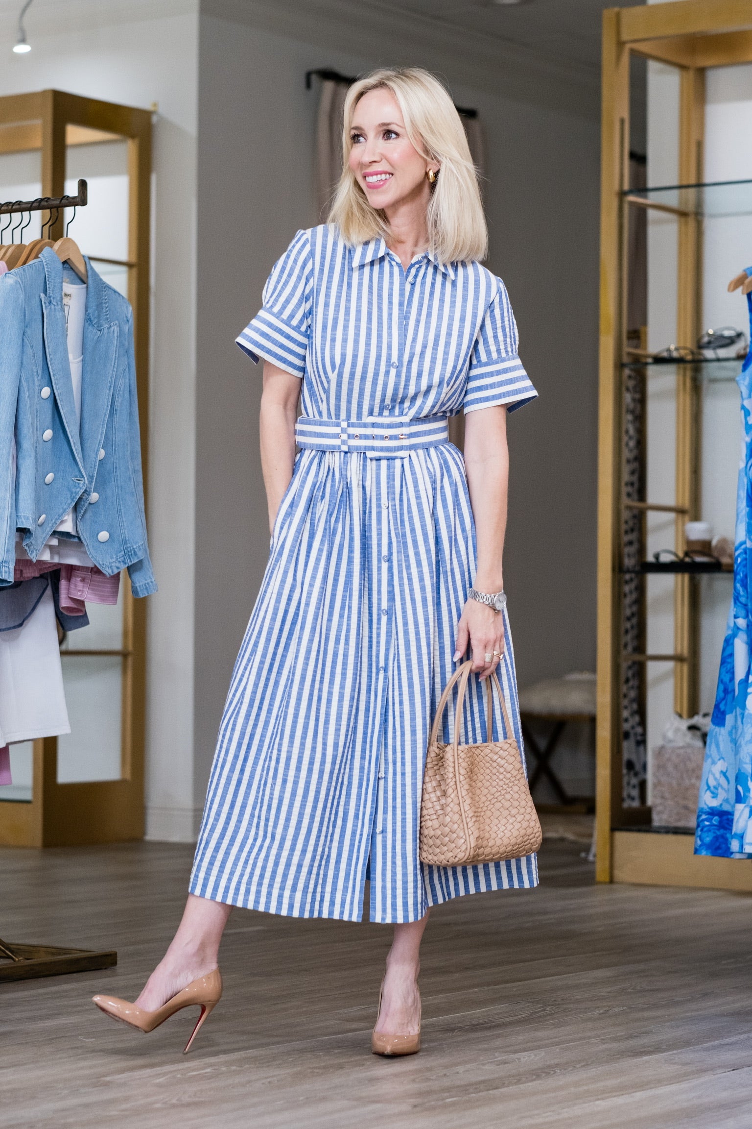 Malena Dress in Seersucker Blue Stripe - Lukka Boutique