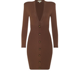 Taru Button Front Knit Mini Dress in Sepia Brown
