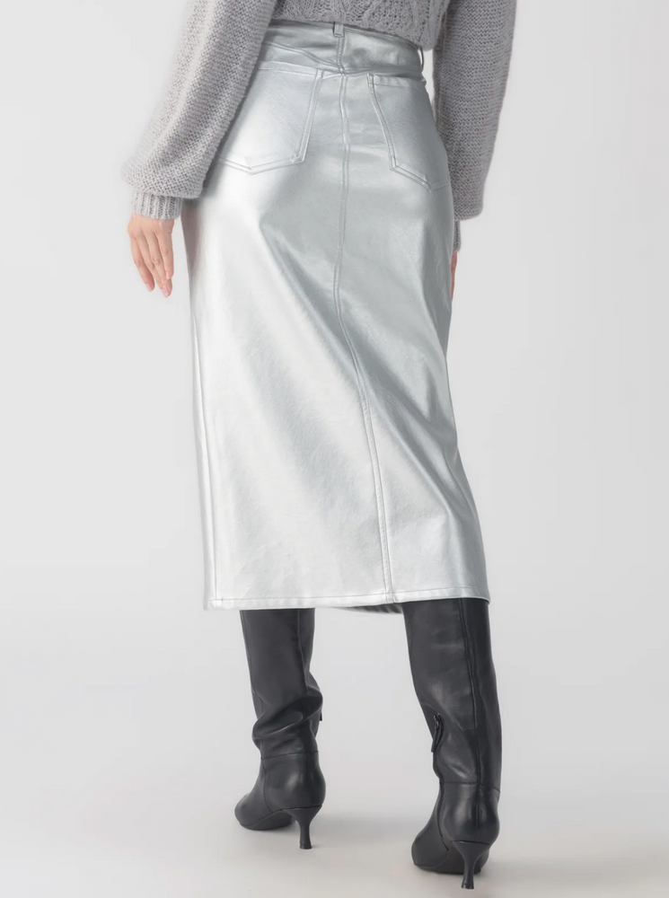 
                  
                    Leather Midi Skirt in Silver
                  
                